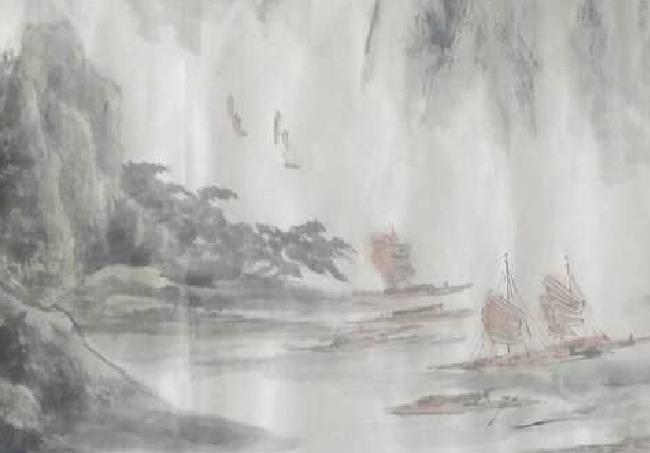 国画大师曹振君山水画《春雨》局部