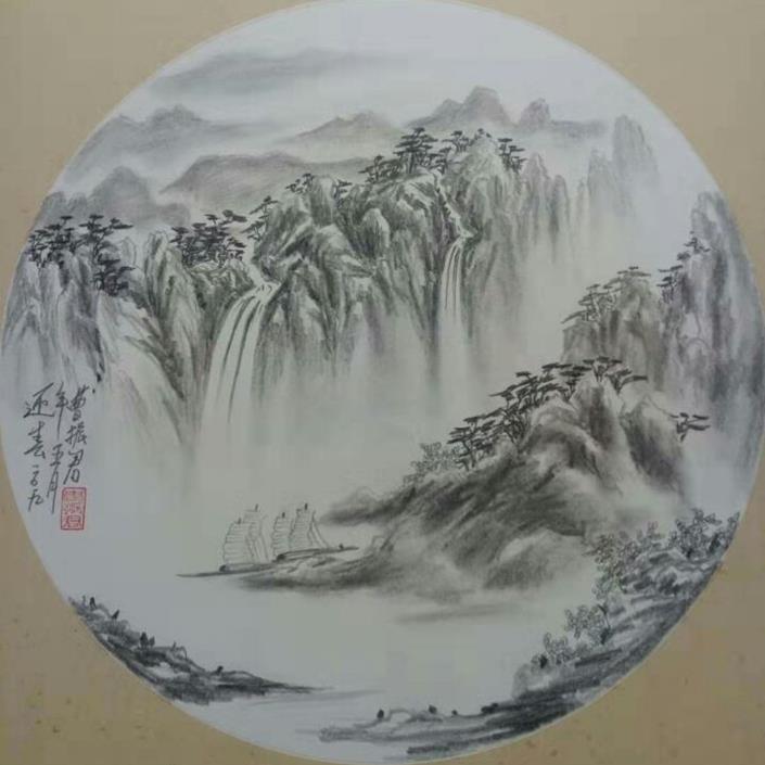 蓸振君山水画扇面作品欣赏